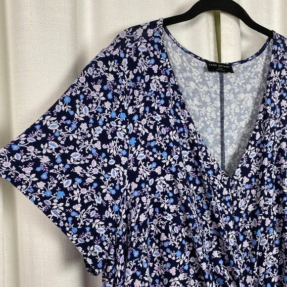 Lane Bryant Blue&Purple Floral V Neck Waist Knot Jersey Maxi Dress Sz.26/28 - Picture 8 of 15